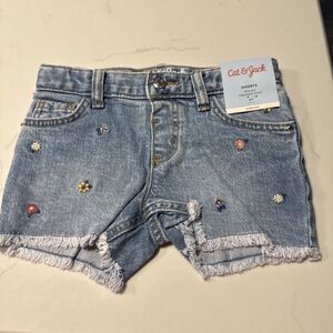 Cat & Jack Toddler Girls Size 5T Cutoff Jean Short Floral Embroidered Light Wash